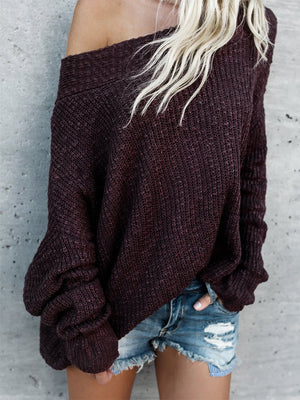 Off Shoulder Baggy Jumper Loose Pullover Sweater - BelleChloe