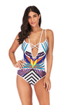 National Style Color Matching Split High Waist Swimsuit