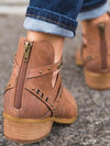 Women Rivet Belt Comfort Round Toe Flat Shoes - BelleChloe