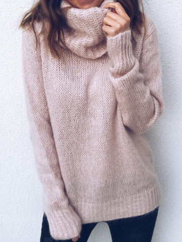 Solid Color Hollow Loose Casual Round Neck Knitted Sweater