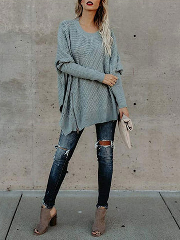 Solid Color Casual Shawl Collar Lace Up Fit Knitted Sweater