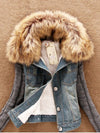 Fashion Lamb Fur Collar Slim Short Jean Coat - BelleChloe