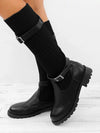 Knitted Fabric Attached Boots Warm Flat Boots - BelleChloe