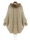 Fur Collar Batwing Sleeve Knitted Cardigan Sweater Jackets - BelleChloe