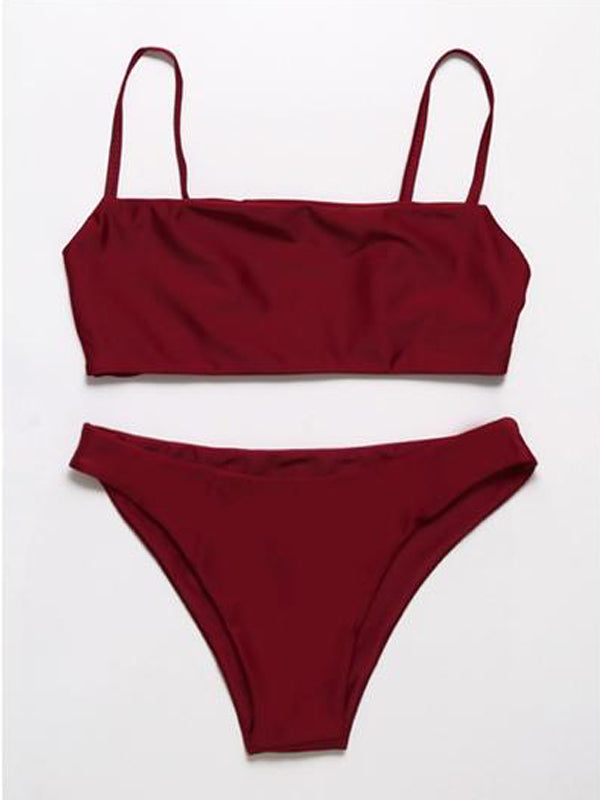 Solid Color Sling Adjustable Split Swimsuit - BelleChloe