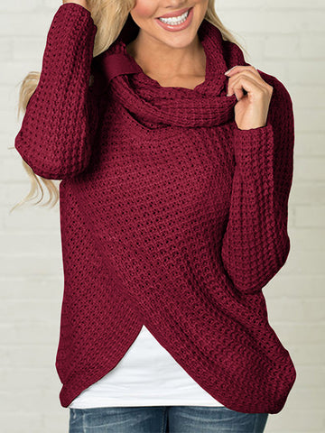 V Neck Long Sleeve Irregular Pullover Knit Sweater