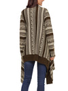 【Quality】Irregular Geometric Printed Knitted Long Sleeves Cascading Draped Front Open Cardigan - BelleChloe
