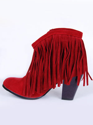 Fashionable Tassel Decor High-Heel Ankle Boots For Women - BelleChloe