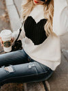 Round Neck Heart Print Knitted Sweater - BelleChloe