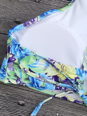 Cross Strap Open Back Floral Print Split Swimsuit - BelleChloe