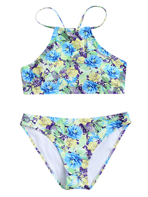 Cross Strap Open Back Floral Print Split Swimsuit - BelleChloe