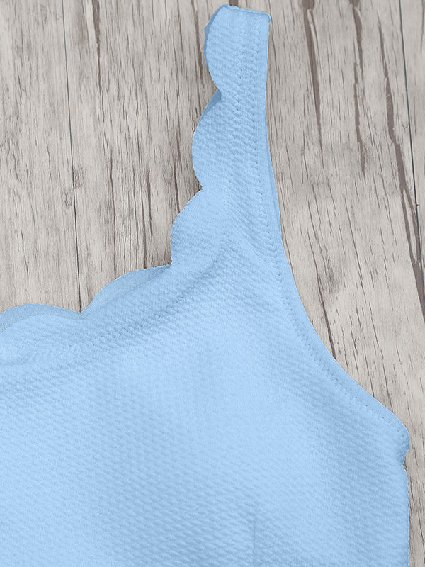 Shoulder Solid Color Split Swimsuit - BelleChloe