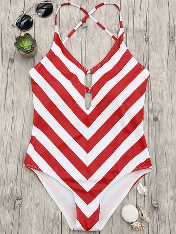 Embroidered Lace Up Open Back One Piece Swimsuit