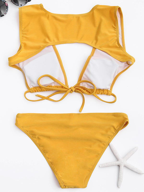 Solid Color Sexy Split Swimsuit - BelleChloe