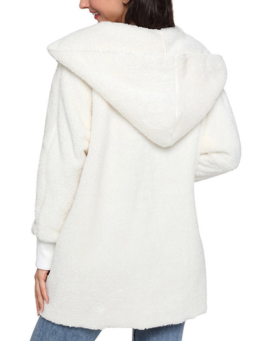 Fluffy Fleece Thick Hooded Sweater Cardigan Coat - BelleChloe