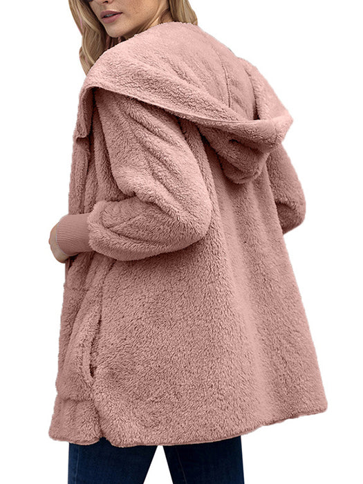 Fluffy Fleece Thick Hooded Sweater Cardigan Coat - BelleChloe
