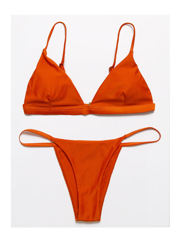 Solid Color Sexy Thong Split Bikini - BelleChloe