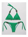 Solid Color Lace Up Open Back Split Bikini - BelleChloe