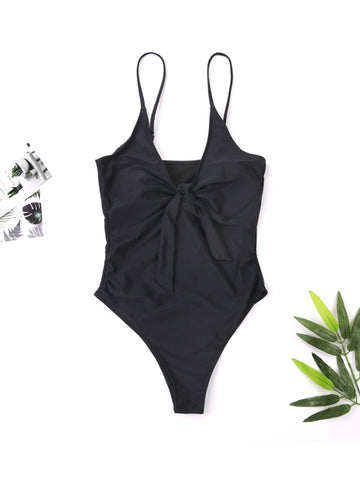 Solid Color Strappy Sexy One Piece Swimsuit