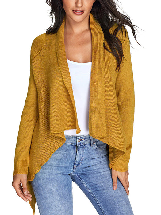 Irregular Solid Color Front Open Long Sleeve Sweater Cardigan - BelleChloe