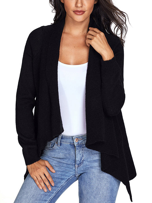 Irregular Solid Color Front Open Long Sleeve Sweater Cardigan - BelleChloe