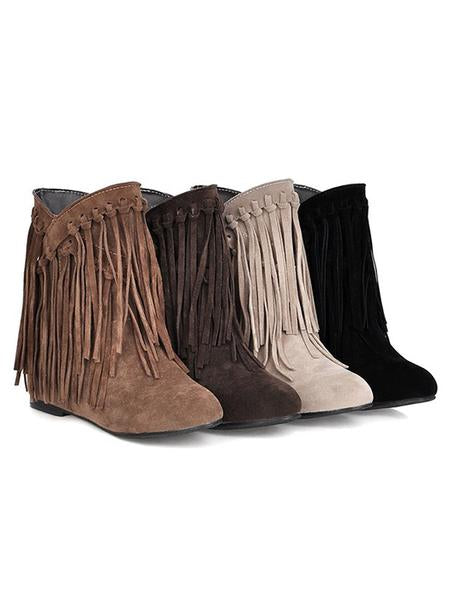 Casual Pu Leather Tassel Flat-Heel Ankle Boots - BelleChloe