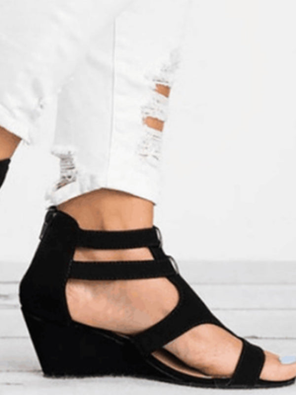 Woman Wedges Sandals With Buckles Hollow Peep Toe - BelleChloe