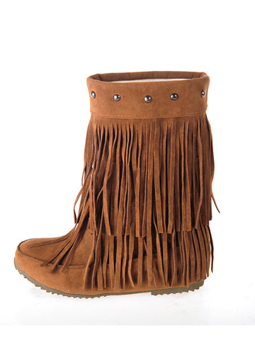 Suede Ethnic Tassel Embroidery Boots For Women