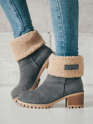 Warm Velvet Chunky Heel Snow Boots - BelleChloe