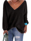 Knit V-Neck Long Sleeves Oversize Loose Sweater - BelleChloe