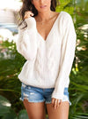 Solid Color V-Neck Twist Knitted Casual Basic Sweater - BelleChloe