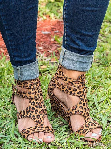 Leopard Pattern Autumn Winter Ankle Boots Chunky Boots