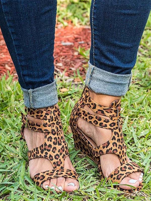 Woman Wedges Sandals With Buckles Hollow Peep Toe - BelleChloe
