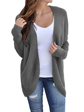 Solid Batwing Sleeve Sweater Thickening Casual Knitted Pullovers