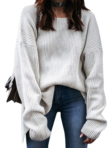 V Neck Long Sleeve Irregular Pullover Knit Sweater