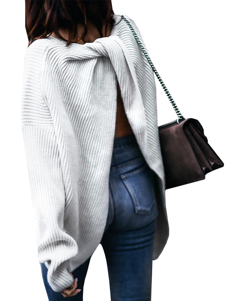 White Twist Back Sweater - BelleChloe