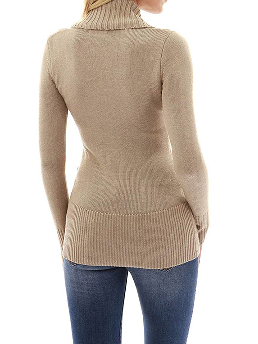 Solid Color Casual Shawl Collar Lace Up Fit Knitted Sweater - BelleChloe