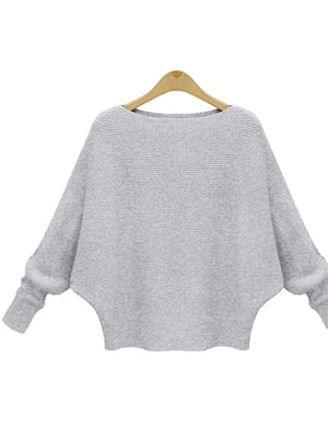 Solid Batwing Sleeve Sweater Thickening Casual Knitted Pullovers - BelleChloe