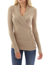 Solid Color V-Neck Striped Casual Basic Sweater