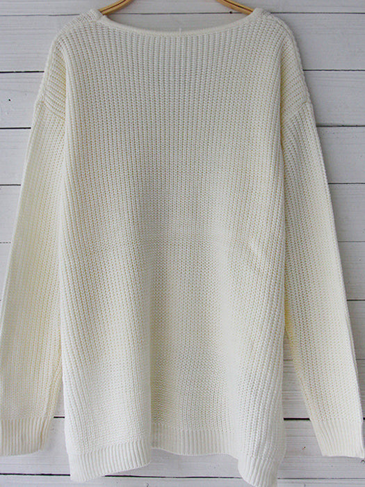 Solid Color V-Neck Striped Casual Basic Sweater - BelleChloe