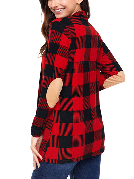 Long Sleeve Plaid Prints Elbow Patch Casual Sweaters - BelleChloe