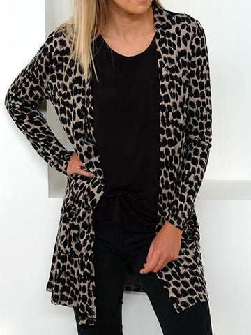 Leopard Printed Sweater Long Cardigan