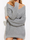 Off Shoulder Chunky Knitted V-Neck Oversized Sweater - BelleChloe