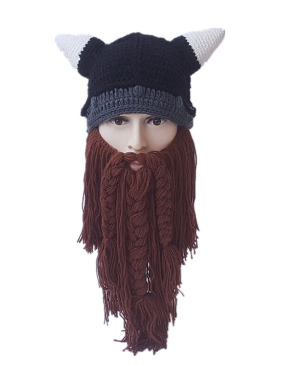 Autumn And Winter Adult Horned Bearded Viking Funny Woolen Hat - BelleChloe