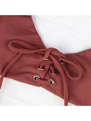 Sexy Solid Color Straps Adjustable Split Swimsuit - BelleChloe
