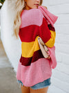 Colorful Stripe Loose Round Neck Sweaters Rainbow Sweaters - BelleChloe