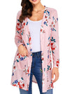 Floral Printed Long Sleeves Pockets Cover Up Open Front Cardigan - BelleChloe