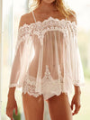 Sexy Women Lace Lingerie Off Shoulder Sleepwear Transparent Mesh Nightgown - BelleChloe