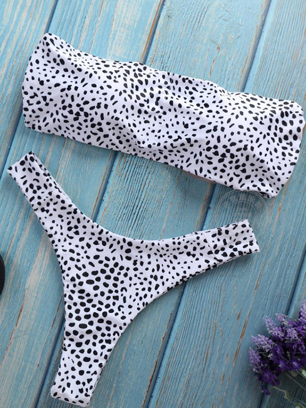 Leopard Printed Tube Sexy Open Back Split Swimsuit - BelleChloe