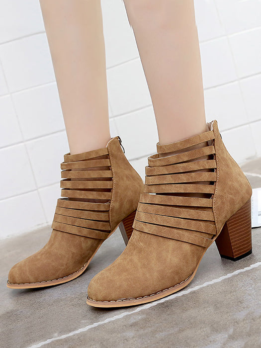 Women'S Brown Round Toe Shortie Boots - BelleChloe